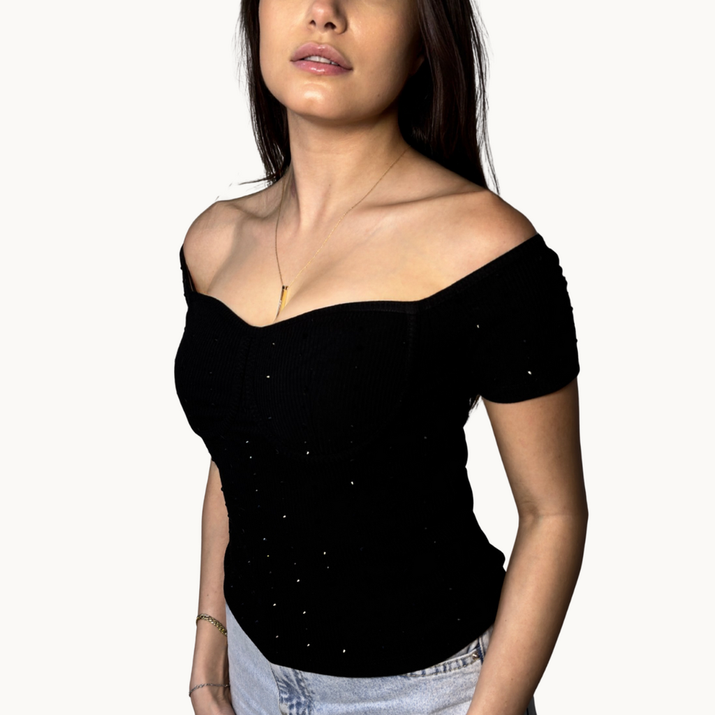 Black Off The Shoulders Corset Top - MyKady