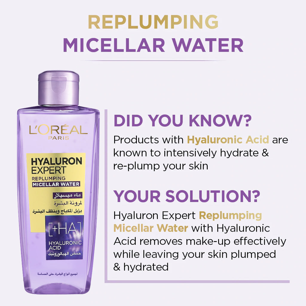 L'Oreal Paris Hyaluron Expert Replumping Moisturizing Micellar Water 200 ML - MyKady