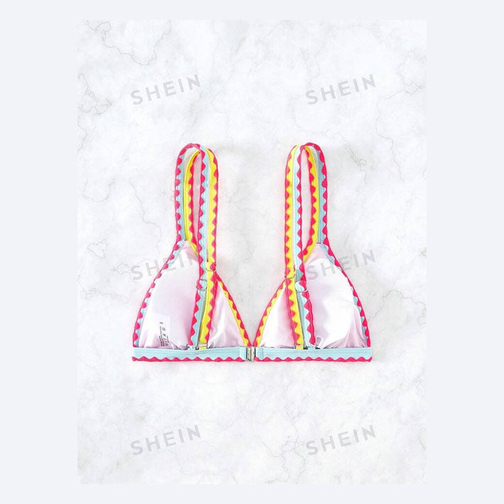 Swim Colorblock Whip Stitch Triangle Bikini Top Medium - MyKady