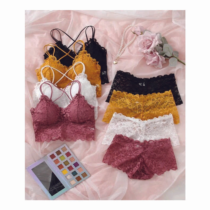 Floral Lace Criss Cross Lingerie Set - MyKady