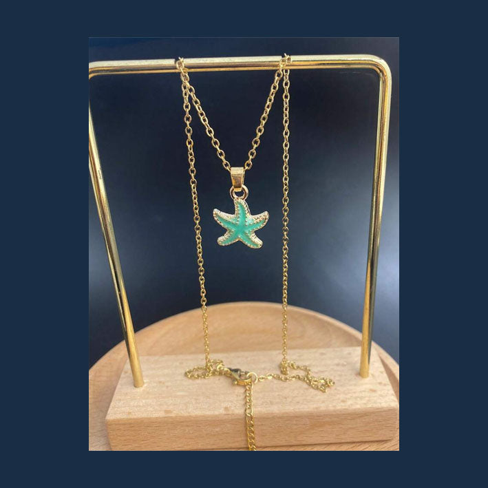 Shell & Star Pendant Necklace Green - MyKady