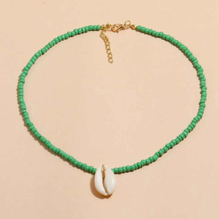 Shell Pendant Beaded Necklace Green - MyKady